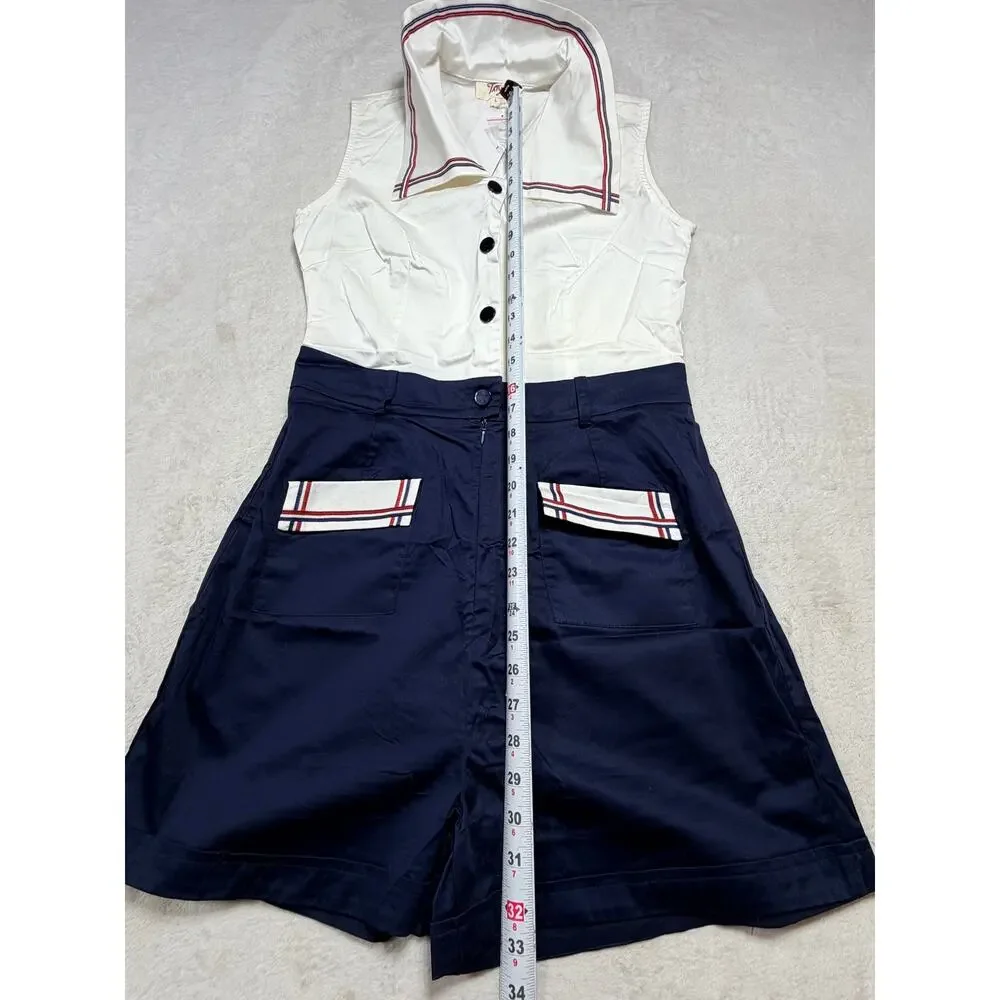 NWT Tatyana Bimmy Nautical Romper Navy White Sailor Collar Pinup Rockabilly L